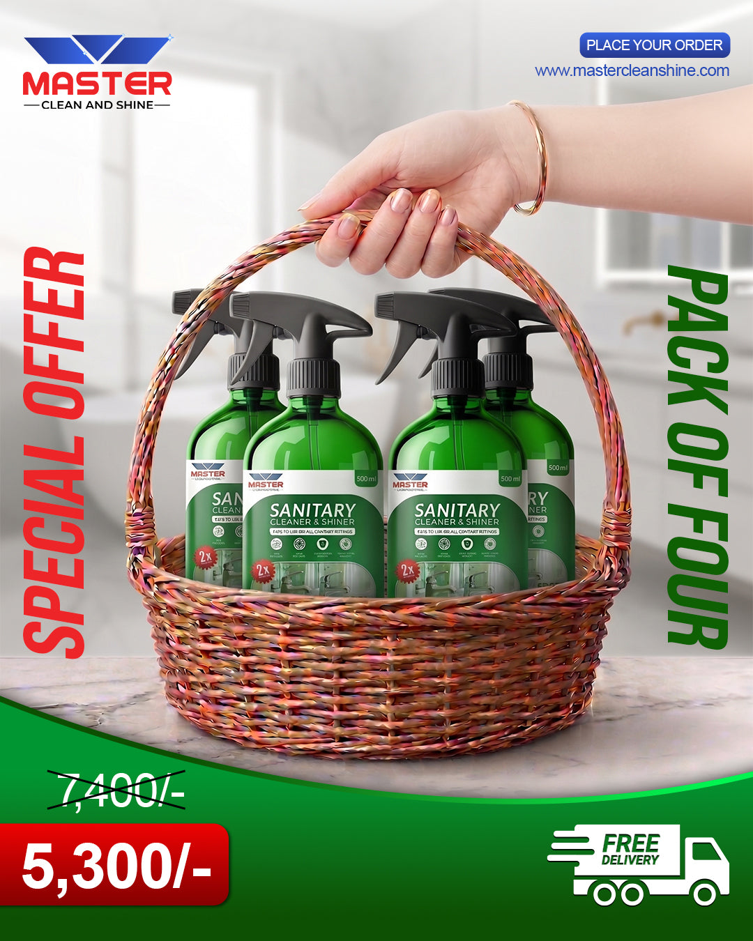 Master Sanitary Cleaner & Shiner Spray - With FREE Gloves & Brush | 500ml